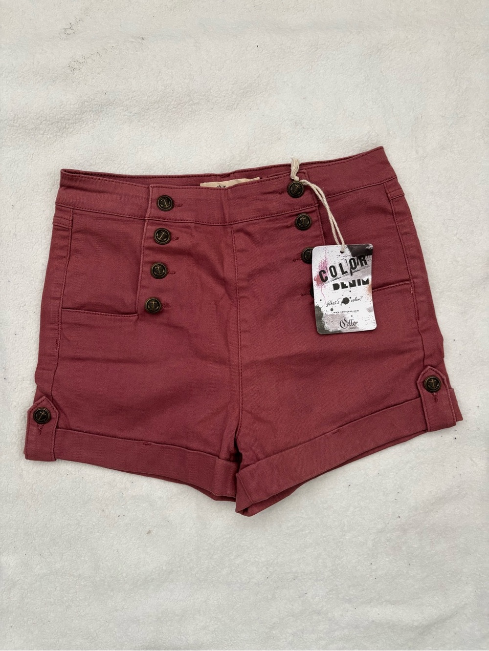 Cello Rosewood High-Waist Button-Front Shorts